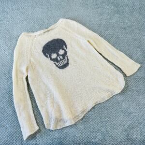 WOODEN SHIPS Paola Buendia Wool Blend open knit Skull graphic print sweater m